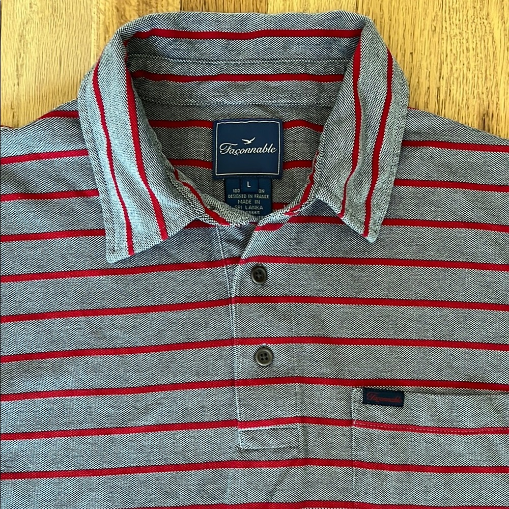 Faconnable Gray and Red Striped Polo Shirt